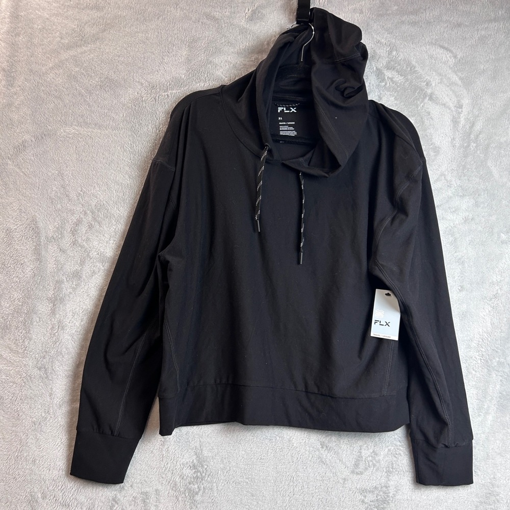 FLX Travel Leisure Sweatershirts Hoodie Womens XL Black Pullover NEW - Picture 2 of 8